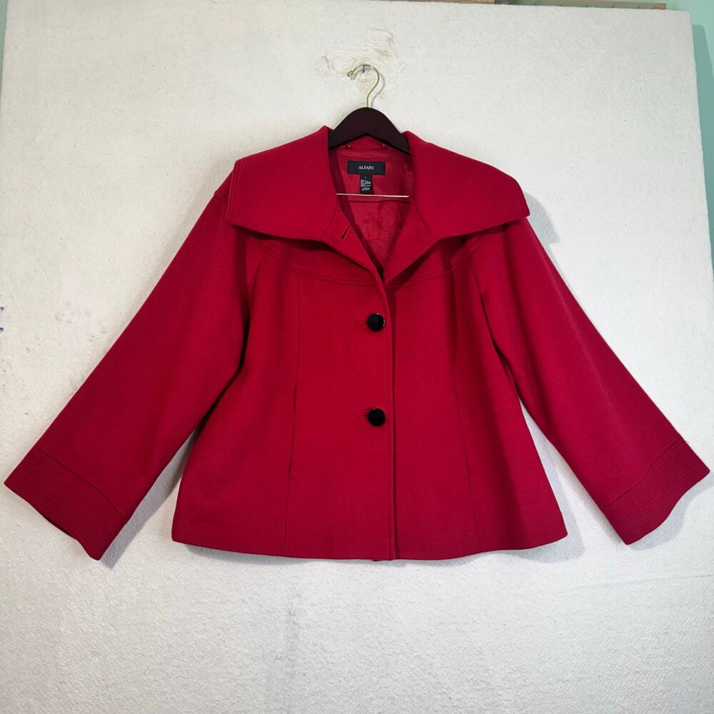 Alfani Red Wool-Blend 2-Button Pea Coat Wide Portrait Collar Women's Size Large